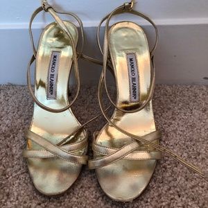 Manolo Blahnik Strappy Gold Heels